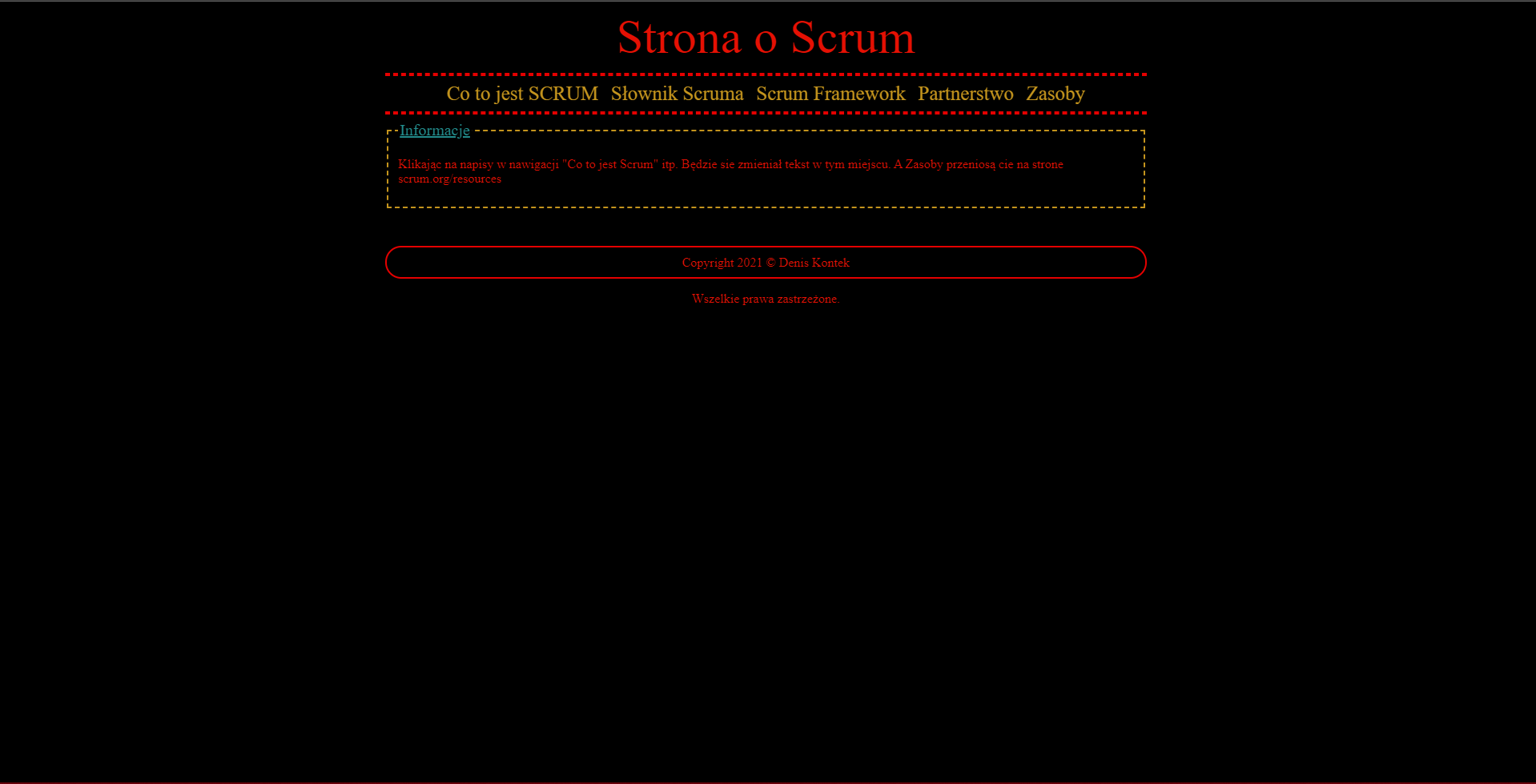 Strona zrobiona na praktykach o SCRUM